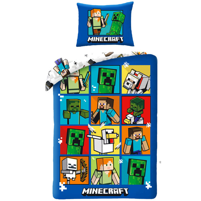 MerchandiseFever Minecraft Dekbedovertrek, Creepers - Eenpersoons - 140 x 200 + 70 x 90 cm  - Katoen