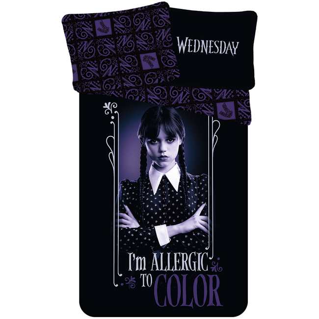 MerchandiseFever Wednesday Dekbedovertrek, Allergic to Color - 1-persoons - 140 x 200 + 70 x 90 cm  - Katoen