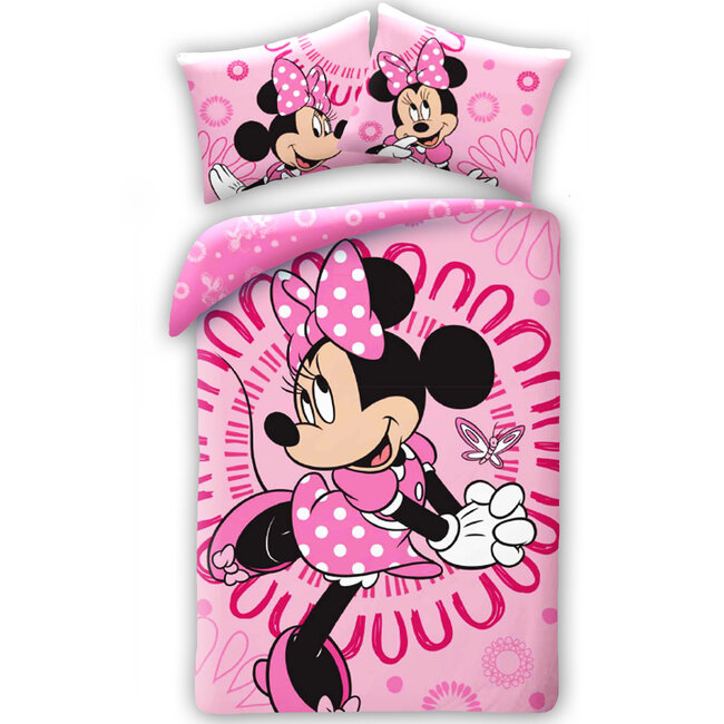 MerchandiseFever Disney Minnie Mouse Dekbedovertrek, Roze - Eenpersoons - 140 x 200 + 70 x 90 cm  - Katoen