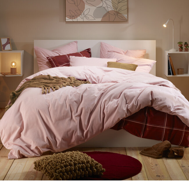 MerchandiseFever Moodit Dekbedovertrek, Freya Pearl Pink - 140 x 220 + 60 x 70 cm - Katoen Flanel