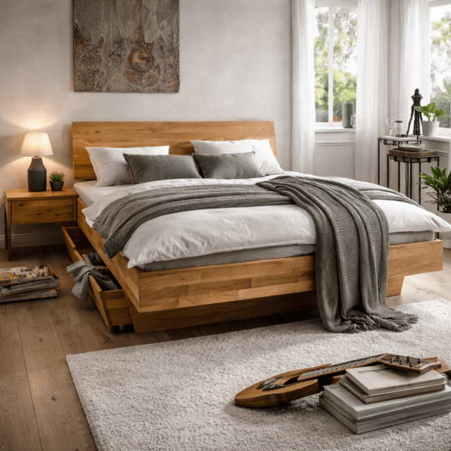 TPT Möbel Eiken houten ladenbed Astoria-massief