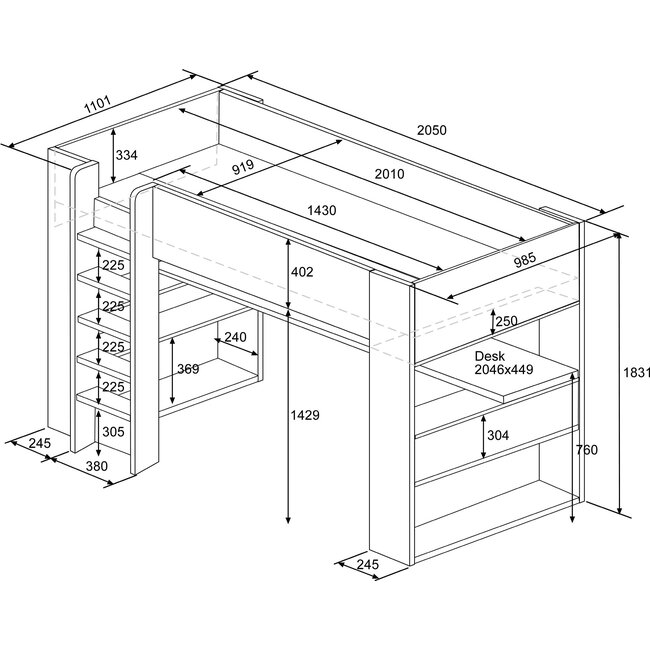 Trasman Hoogslaper The Cube Gamingbed - Antraciet