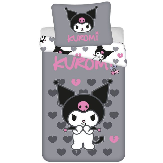 MerchandiseFever Hello Kitty Dekbedovertrek Kuromi Hearts - 140 x 200 cm / 70 x 90 cm - Katoen