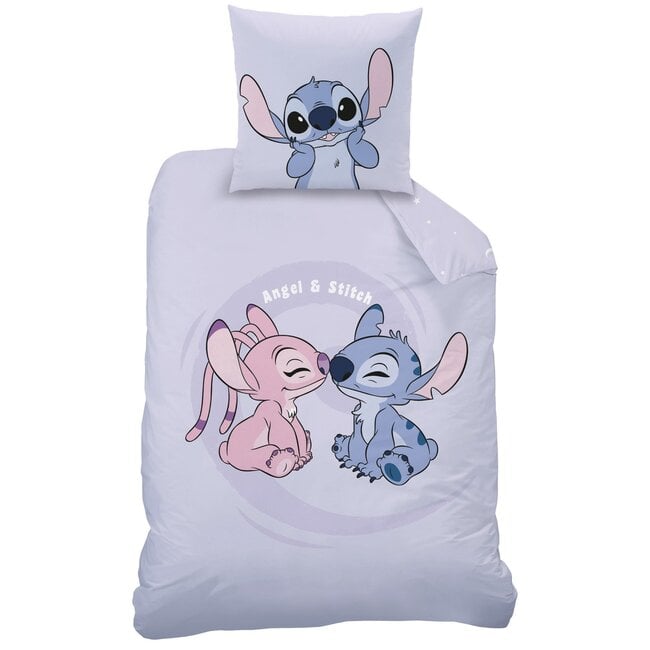 MerchandiseFever Disney Lilo & Stitch Dekbedovertrek, Happy - Eenpersoons -140 x 200 + 63 x 63 cm - Katoen