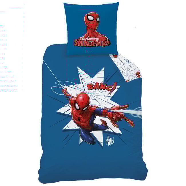 MerchandiseFever Spider-Man Dekbedovertrek, Jumping - Eenpersoons -140 x 200 + 63 x 63 cm - Katoen