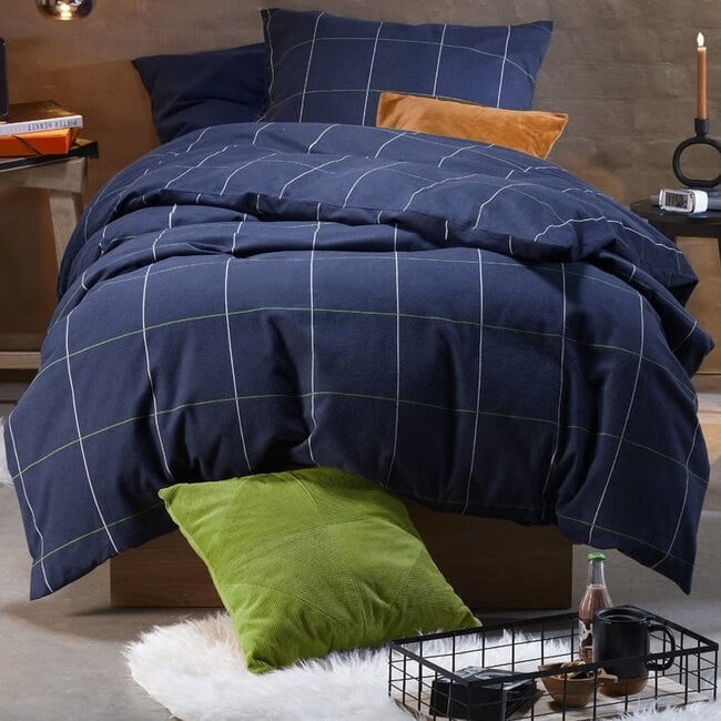 MerchandiseFever Moodit Dekbedovertrek, Ian Evening Blue - 140 x 220 + 60 x 70 cm - Katoen Flanel