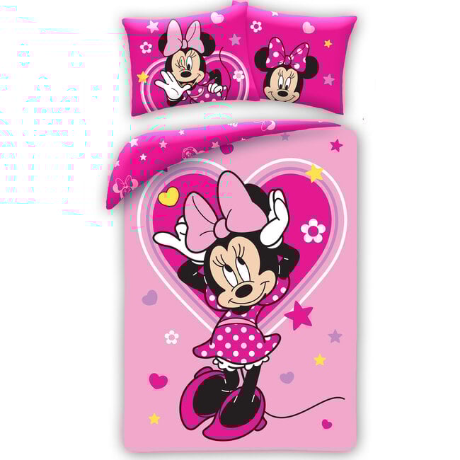 MerchandiseFever Disney Minnie Mouse Dekbedovertrek, Pink Love - Eenpersoons - 140 x 200 + 70 x 90 cm - Katoen