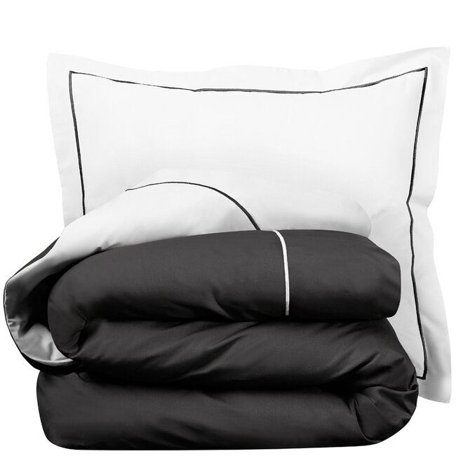 MerchandiseFever De Witte Lietaer Dekbedovertrek Katoen Perkal, Bumblebee White / Dark Grey - 140 x 200 + 60 x 70 cm