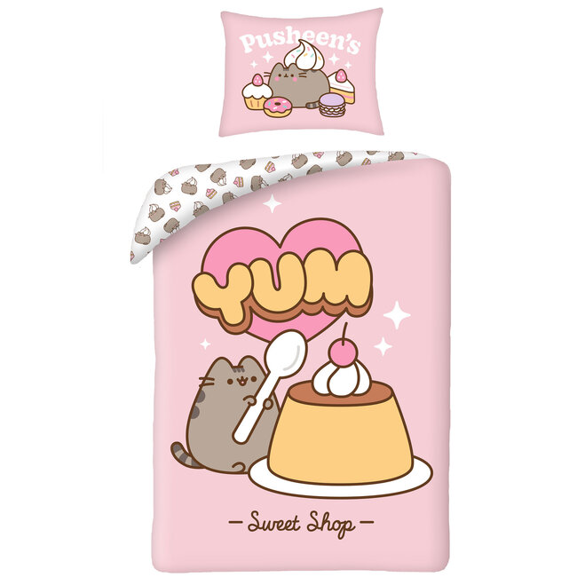 MerchandiseFever Pusheen  Dekbedovertrek, Yum - Eenpersoons - 140 x 200 + 70 x 90 cm  - Katoen