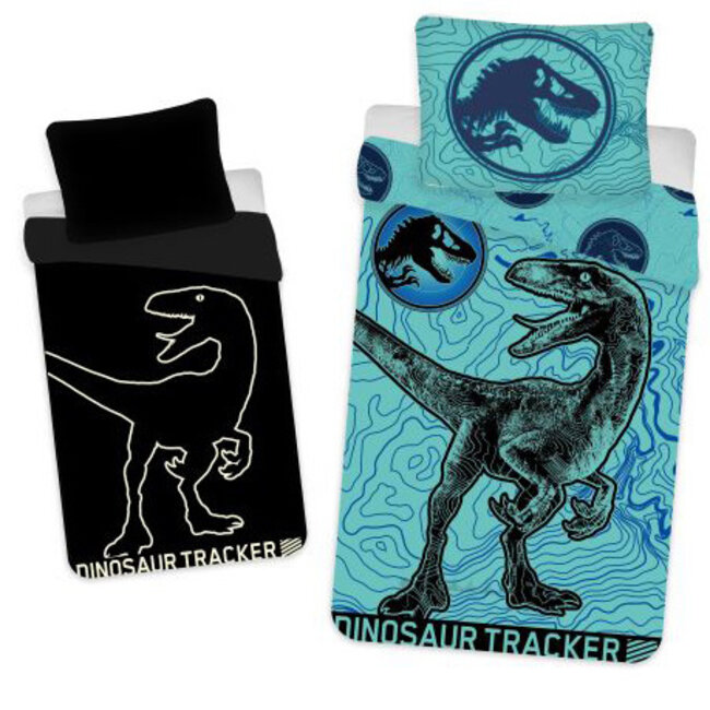 MerchandiseFever Jurassic World Dekbedovertrek, Tracker Glow in the Dark - 140 x 200 cm + 70 x 90 cm - Katoen