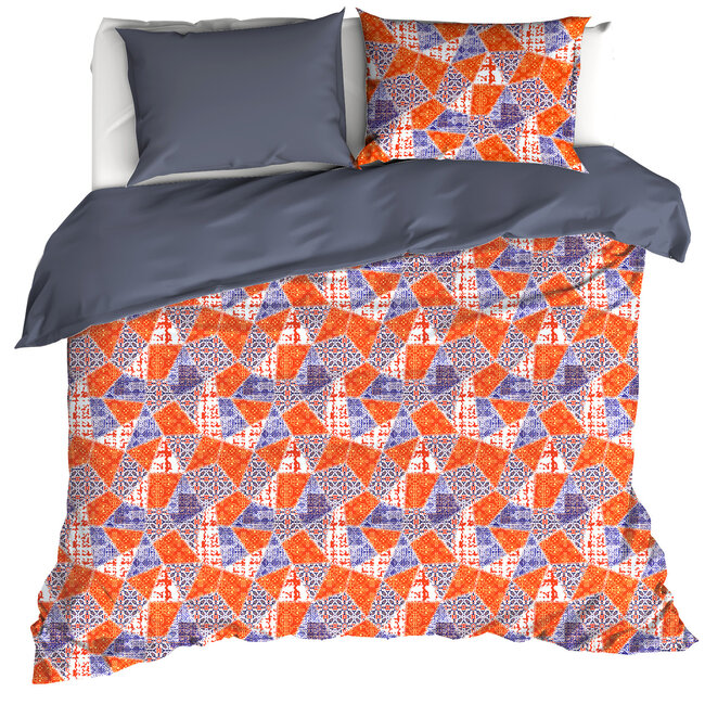 MerchandiseFever De Witte Lietaer Dekbedovertrek, Quilt Blue Ribbon - 260 x 240 cm + 60x70 cm - Katoen Satijn