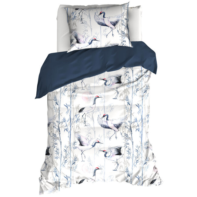 MerchandiseFever De Witte Lietaer Dekbedovertrek, Mont Blanc Majolica Blue - 140x220 cm + 60x70 cm - Katoen Satijn
