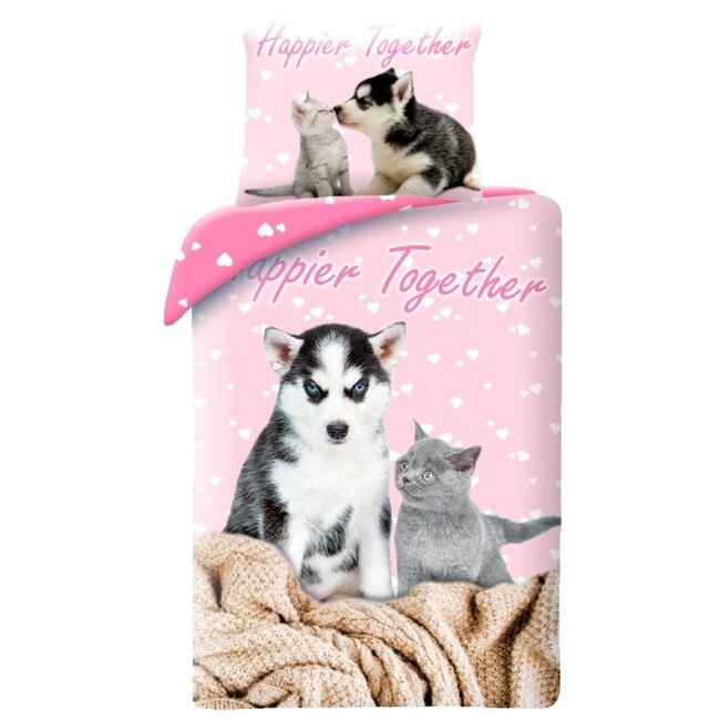 MerchandiseFever Animal Pictures Dekbedovertrek, Happier Together - 140 x 200 cm + 70 x 90 cm - Katoen
