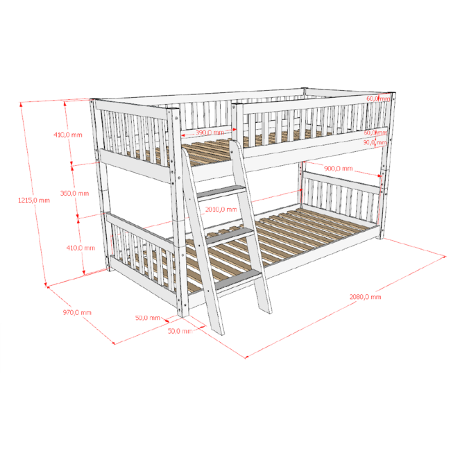 Vipack Stapelbed montessori Ronald  Natuur 90x200 - 122 cm hoog
