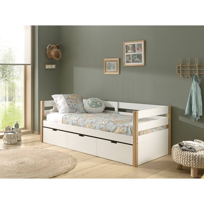 Vipack Vipack Kajuitbed Magrit- 90x200 cm- Wit/natuur- met slaaplade