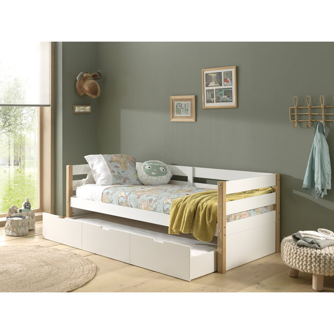 Vipack Vipack Kajuitbed Magrit- 90x200 cm- Wit/natuur- met slaaplade