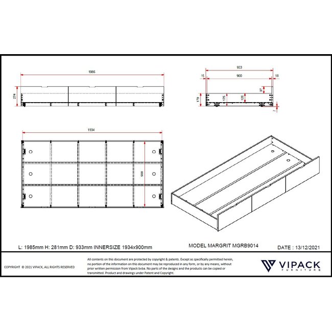 Vipack Vipack Kajuitbed Magrit- 90x200 cm- Wit/natuur- met slaaplade
