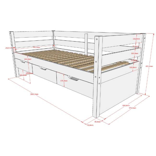 Vipack Vipack Kajuitbed Magrit- 90x200 cm- Wit - met opberglades