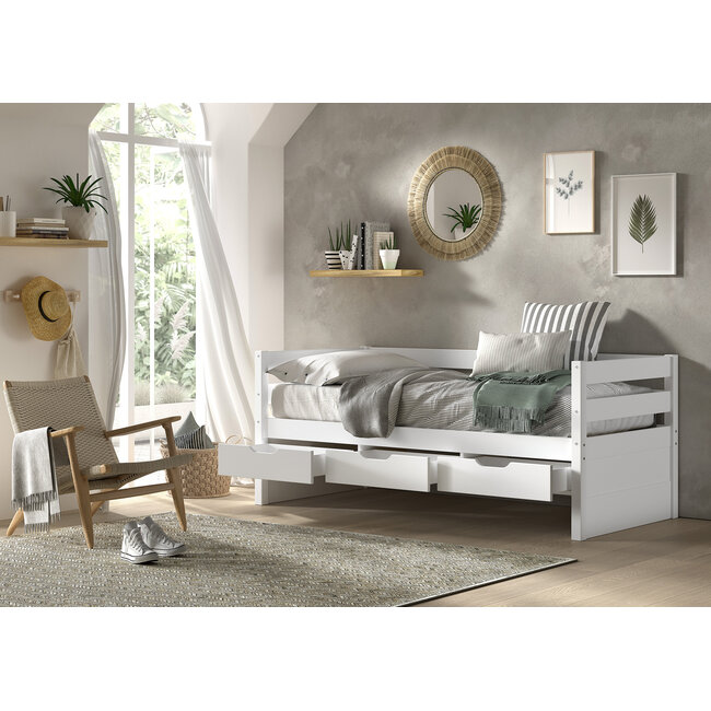 Vipack Vipack Kajuitbed Magrit- 90x200 cm- Wit - met opberglades