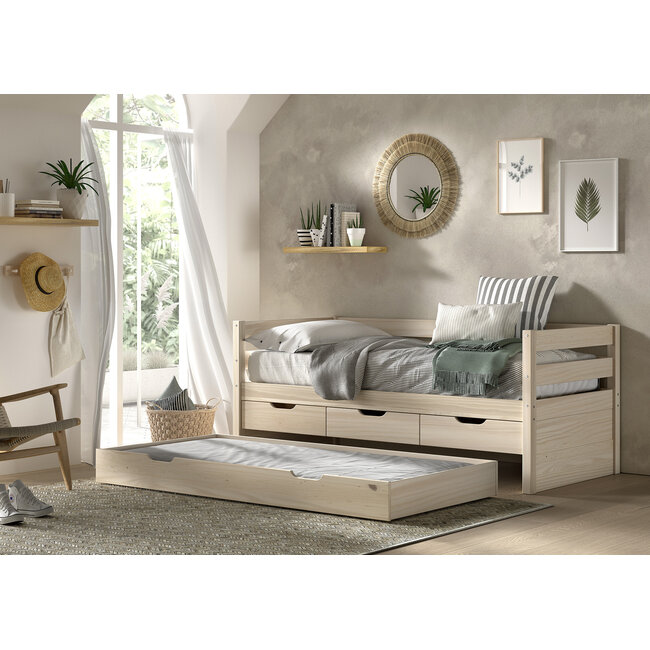 Vipack Vipack Kajuitbed Magrit- 90x200 cm- Milky Pine - met opberglades