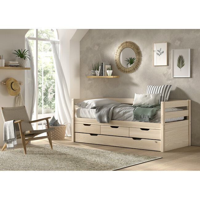 Vipack Vipack Kajuitbed Magrit- 90x200 cm- Milky Pine - met opberglades