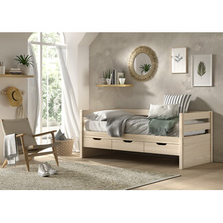 Vipack Vipack Kajuitbed Magrit- 90x200 cm- Milky Pine - met opberglades