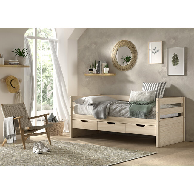 Vipack Vipack Kajuitbed Magrit- 90x200 cm- Milky Pine - met opberglades