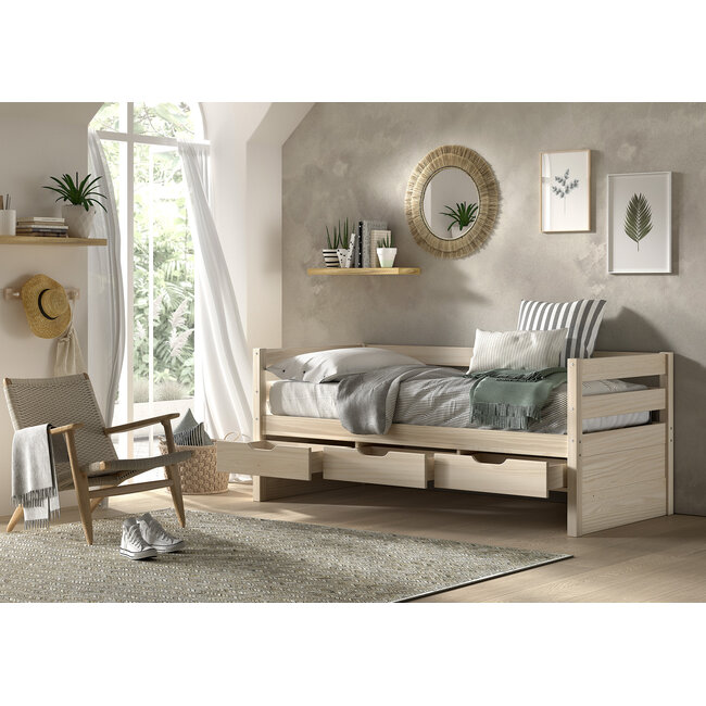 Vipack Vipack Kajuitbed Magrit- 90x200 cm- Milky Pine - met opberglades
