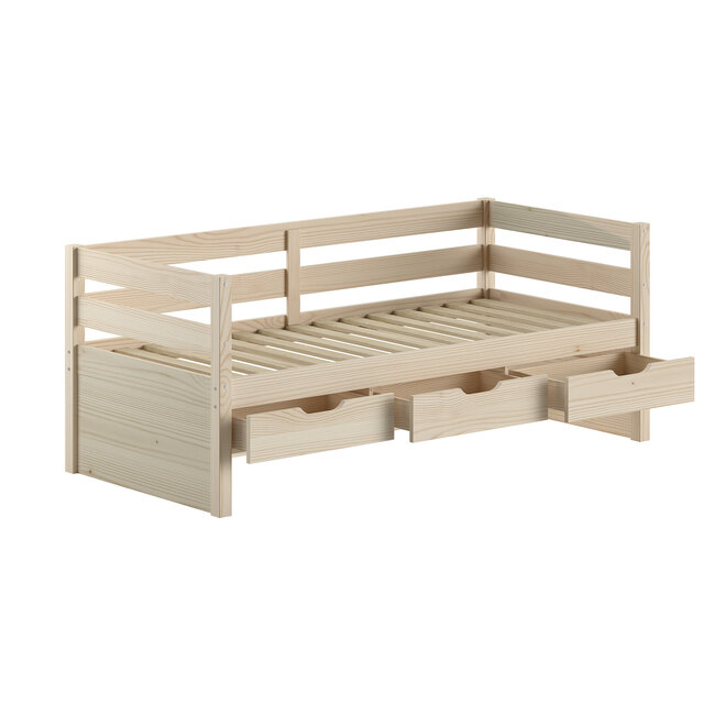 Vipack Vipack Kajuitbed Magrit- 90x200 cm- Milky Pine - met opberglades