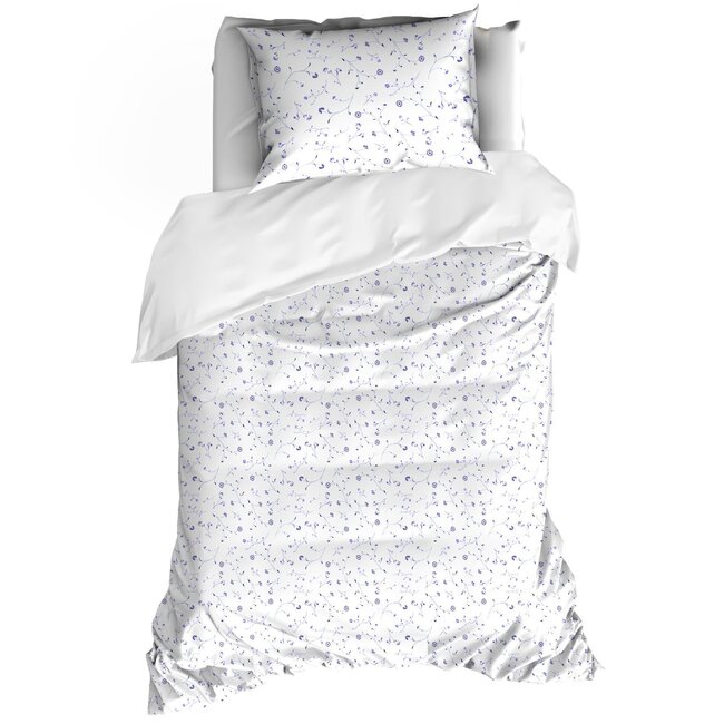 MerchandiseFever De Witte Lietaer Dekbedovertrek Lilia Porcelain - Eenpersoons - 140 x 200/220 + 60 x 70 cm - Katoen Percal