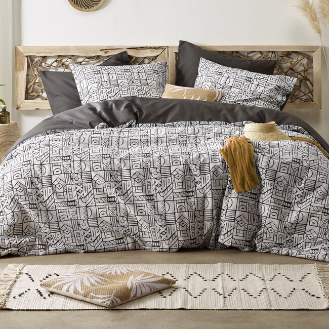 MerchandiseFever De Witte Lietaer Dekbedovertrek, Cuzco Stone Grey - 140 x 220 cm + 60 x 70 cm - Katoen Perkal