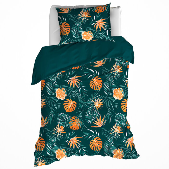 MerchandiseFever De Witte Lietaer Dekbedovertrek Katoen Satijn, Bird of Paradise Deep Petrol - 140 x 200/220 + 60 x 70 cm