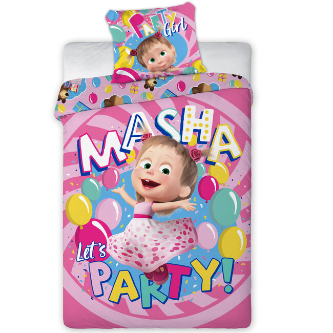 MerchandiseFever Masha en de Beer Dekbedovertrek Let's Party 140 x 200 cm + 1 kussensloop 70 x 90 cm - 100% katoen