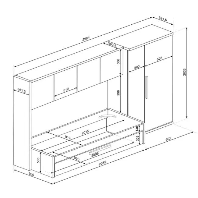 Trasman Kinderbed Artik met slaaplade en kast - Wit/lichteiken