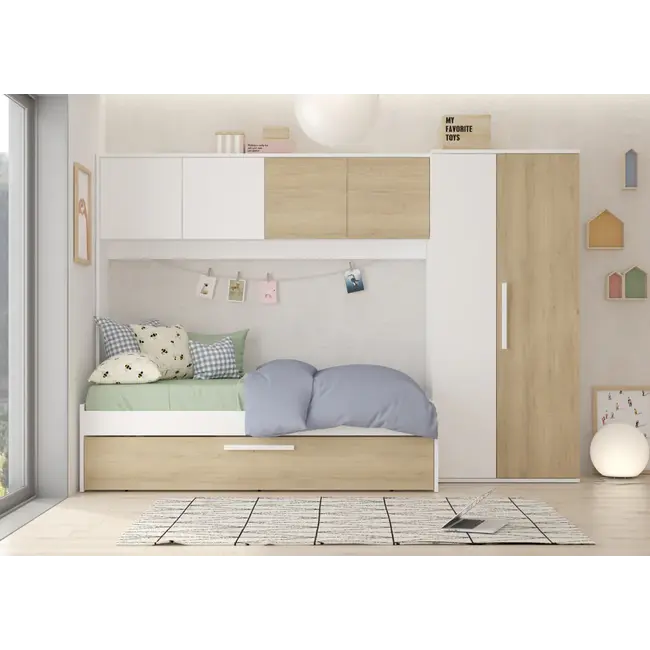 Trasman Kinderbed Artik met slaaplade en kast - Wit/lichteiken