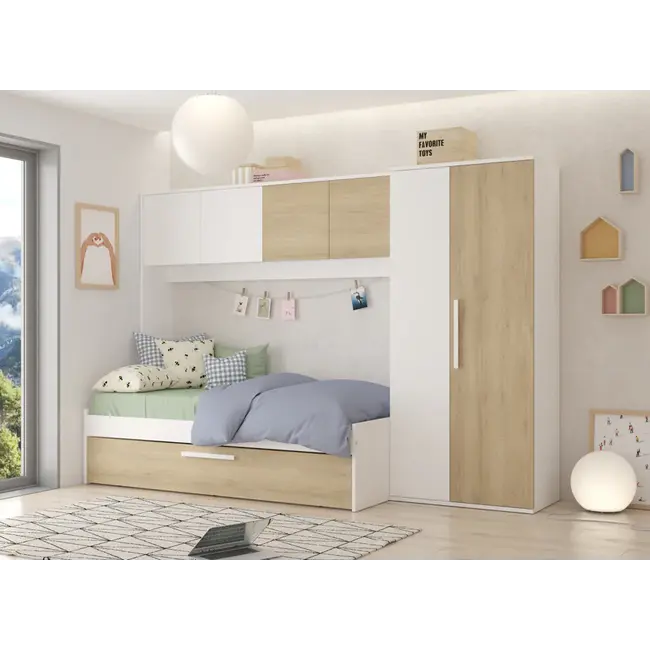 Trasman Kinderbed Artik met slaaplade en kast - Wit/lichteiken