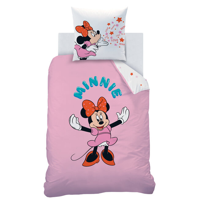 MerchandiseFever Disney Minnie Mouse Dekbedovertrek, Happy - 140 x 200 cm + 63 x 63 cm - Katoen