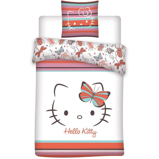 MerchandiseFever Hello Kitty Dekbedovertrek Vlinder - 140 x 200 cm / 65 x 65 cm - Polykatoen