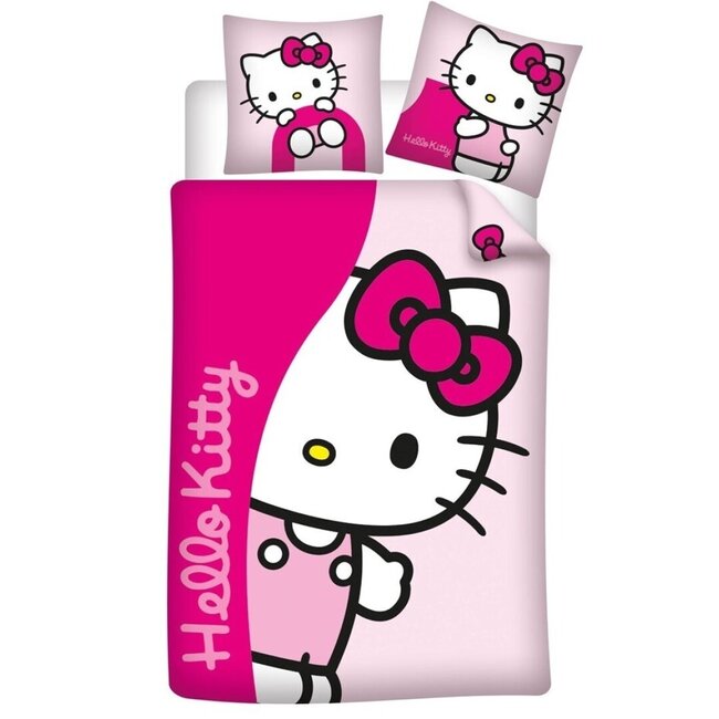 MerchandiseFever Hello Kitty Dekbedovertrek Peekaboo - 140 x 200 + 65 x 65 cm - Katoen Flanel