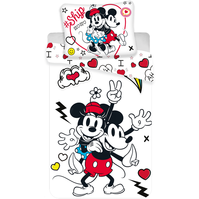 MerchandiseFever Disney Minnie Mouse Dekbedovertrek Retro Heart - 140 x 200 cm + 70 x 90 cm - Polyester