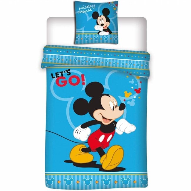 MerchandiseFever Disney Mickey Mouse Dekbedovertrek Let's Go 140 x 200 cm + 1 kussensloop 63 x 63 cm -