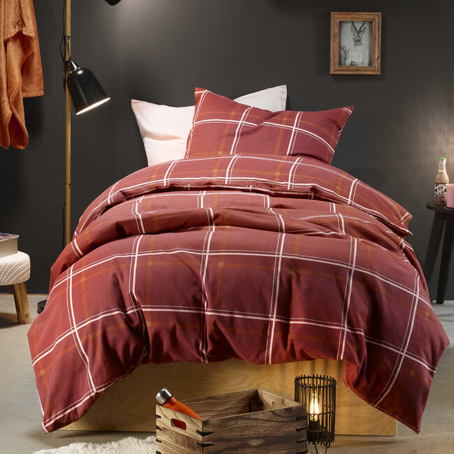 MerchandiseFever Moodit Dekbedovertrek, Rosaline Burgundy - 140 x 220 + 60 x 70 cm - Katoen Flanel