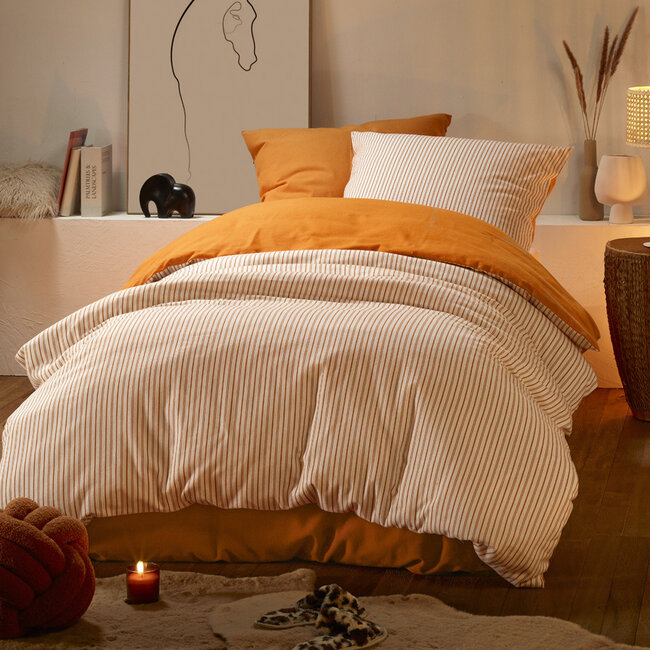 MerchandiseFever De Witte Lietaer Dekbedovertrek, Cleo Copper - 140 x 220 cm + 60 x 70 cm - 100% Katoen Flanel