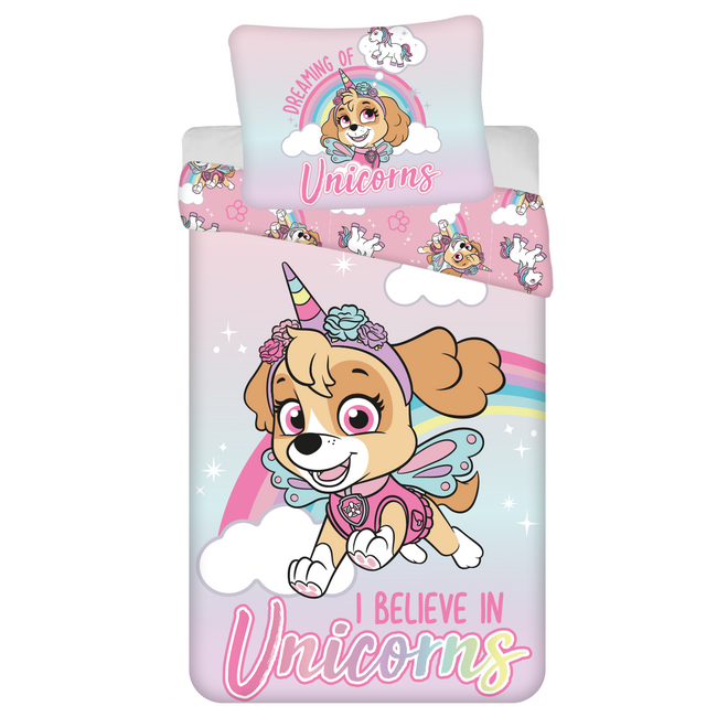 MerchandiseFever PAW Patrol Dekbedovertrek, I Believe in Unicorns - Eenpersoons - 140 x 200 + 70 x 90 cm  - Katoen