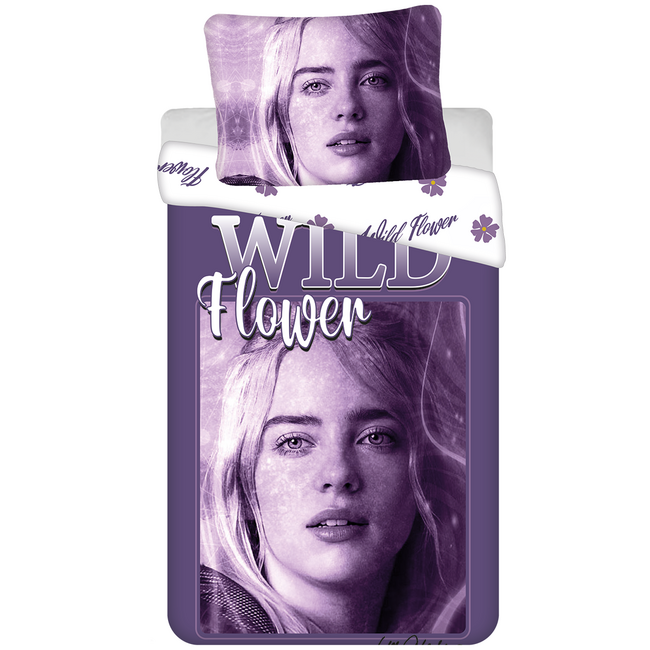 MerchandiseFever Billie Eilish Dekbedovertrek, Wild Flower - Eenpersoons - 140 x 200 cm / 70 x 90 cm - Katoen