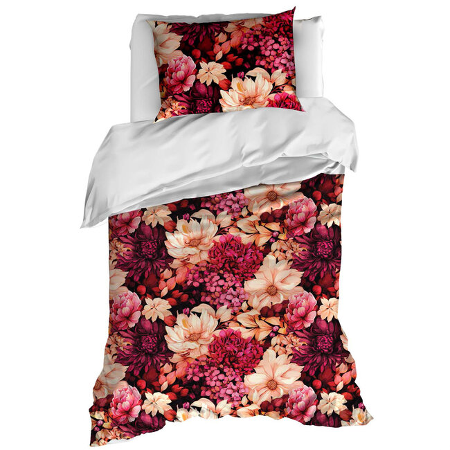 MerchandiseFever De Witte Lietaer Dekbedovertrek Dahlia Coral Paradis - 140 x 200/220 + 60 x 70 cm - Katoen Satijn