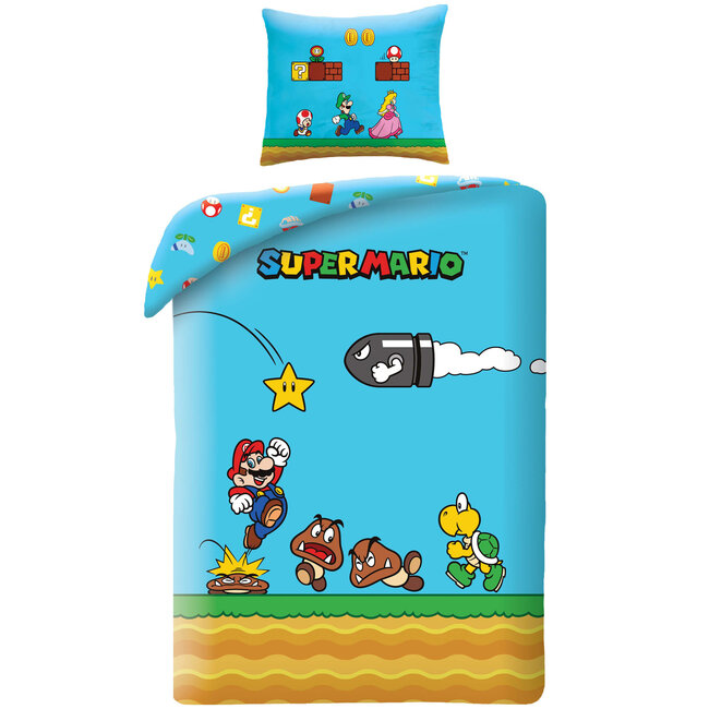 MerchandiseFever Super Mario Dekbedovertrek, Wahoo! - Eenpersoons - 140 x 200 + 70 x 90 cm - Polyester