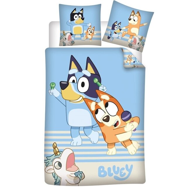 MerchandiseFever Bluey Dekbedovertrek, Unicorn - Eenpersoons - 140 x 200 / 65 x 65 cm - Katoen