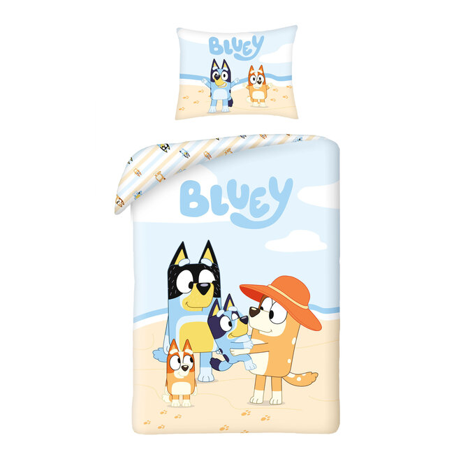 MerchandiseFever Bluey dekbedovertrek, Beach Time - Eenpersoons - 140 x 200 cm / 70 x 90 cm - Katoen