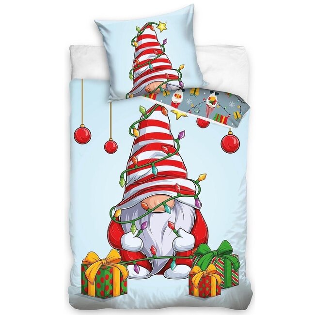 MerchandiseFever In Home Dekbedovertrek, Christmas Gnome - Eenpersoons - 140 x 200 + 60 x 70 cm - Katoen